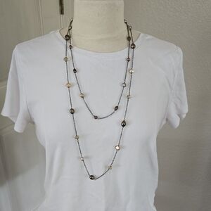 Long Layered Bead Necklace in Cream, Gold and Brown Tones